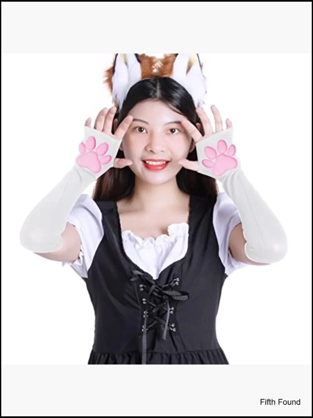Kawaii 3D Cat Paw Fingerless Gloves Cosplay Knitted